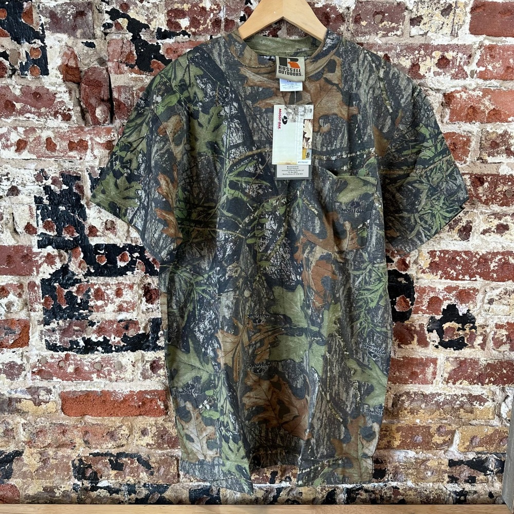 Russell Outdoors Camo Short Sleeve Pocket T Shirt Mens Large Mossy oak AOP NEW